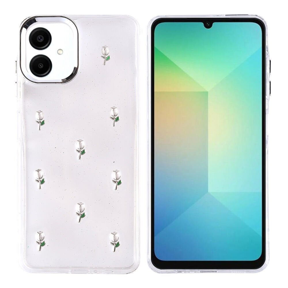 Samsung Galaxy A06 Kılıf Airbag Tasarımlı Simli Şeffaf Kutup Kapak Lale