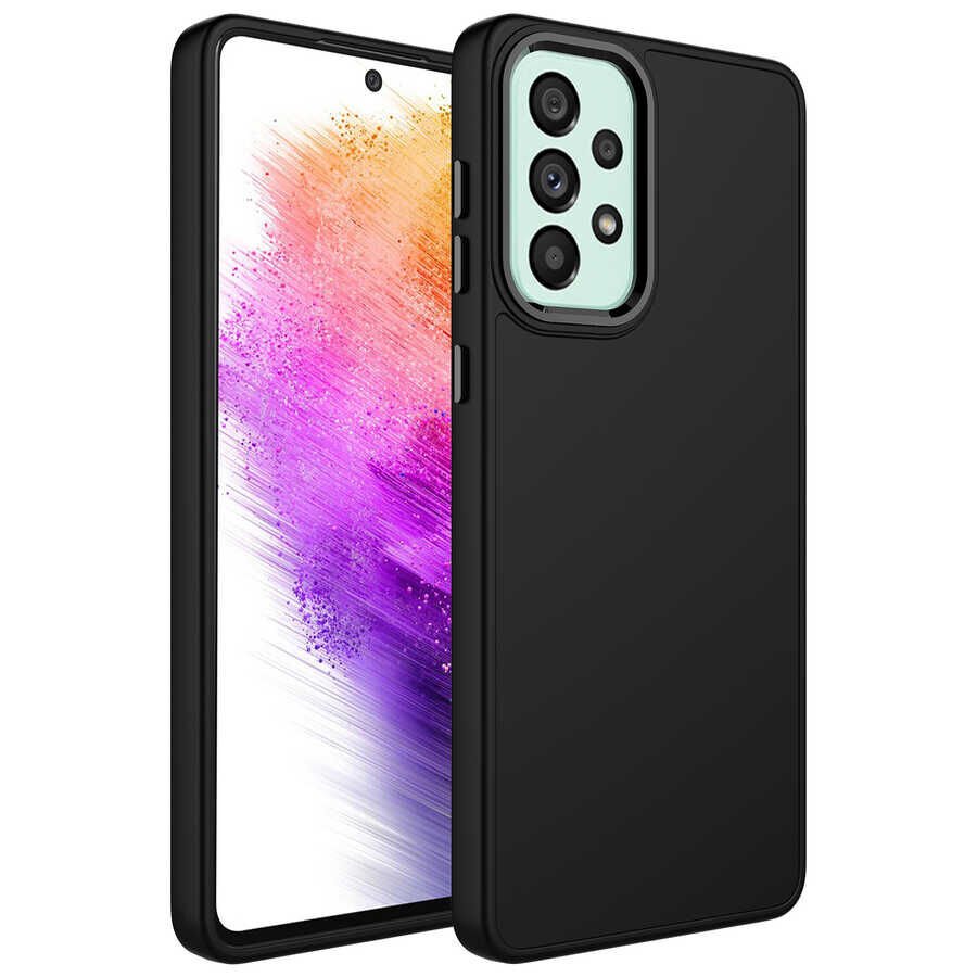 Samsung Galaxy A73 Metal Çerçeve ve Buton Tasarımlı Silikon Luna Kapak kılıf Siyah