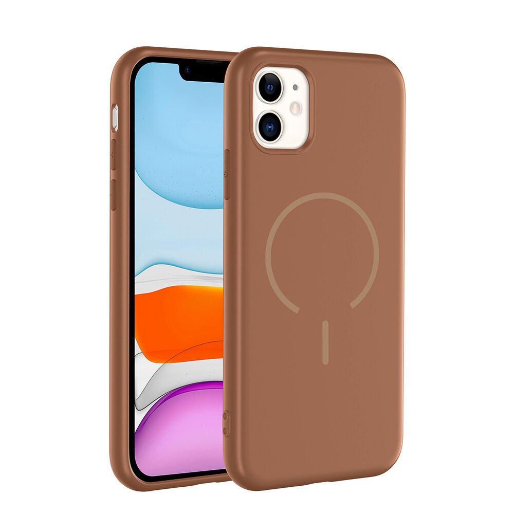 iPhone 11 Kılıf Meta Lansman M-Safe Kamera Korumalı içi Kadife Yumuşak Renkli Süet Silikon Kahverengi