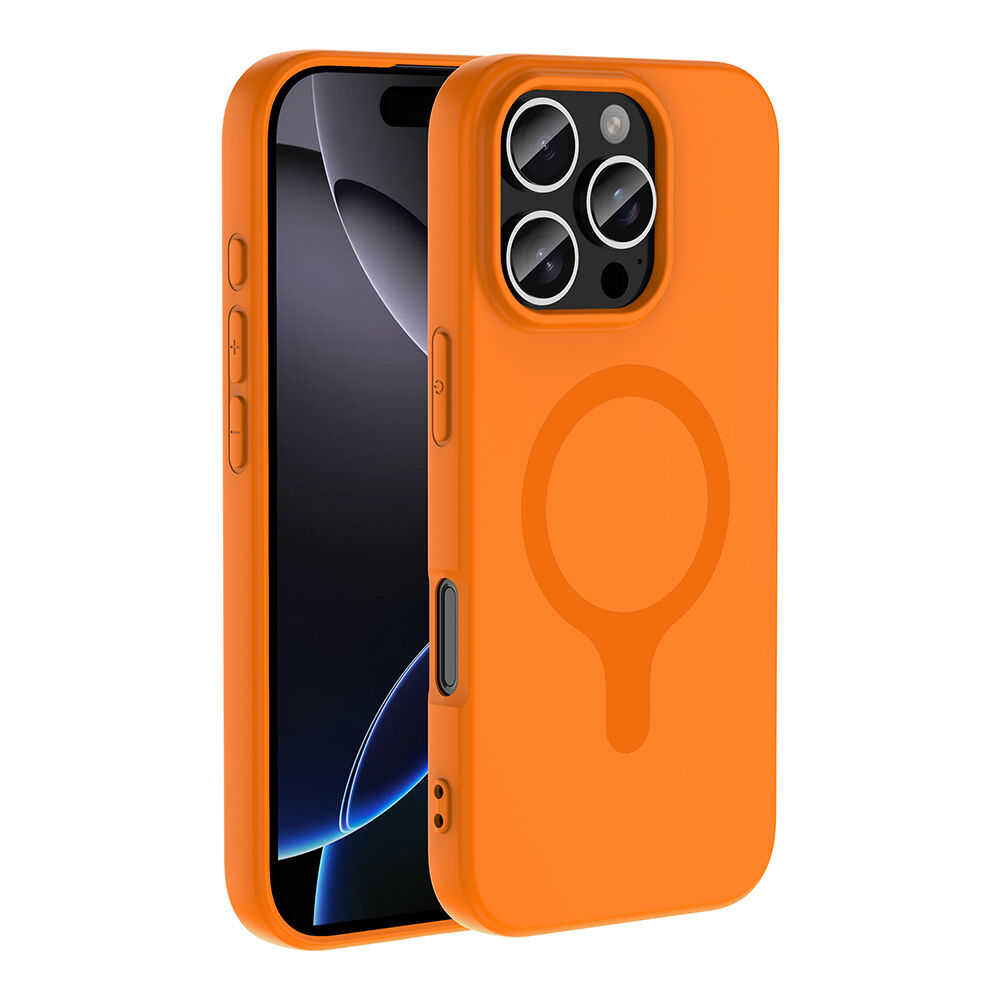 iPhone 16 Pro Kılıf M-Safe Şarj Özellikli Kamera Korumali Premium Soft Aris Silikon Kapak Turuncu