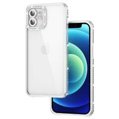 iPhone 12 Kılıf Kamera Korumalı Taşlı Mina Kapak