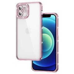iPhone 12 Kılıf Kamera Korumalı Taşlı Mina Kapak