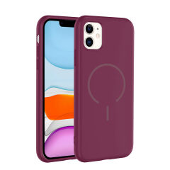 iPhone 11 Kılıf Meta Lansman M-Safe Kamera Korumalı içi Kadife Yumuşak Renkli Süet Silikon Mürdüm