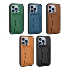iPhone 12 Pro Kılıf Kartlıklı Standlı ​Pu Deri  Memo Kapak
