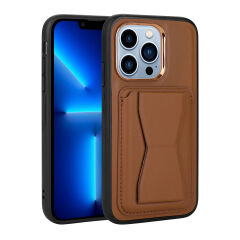 iPhone 12 Pro Kılıf Kartlıklı Standlı ​Pu Deri  Memo Kapak
