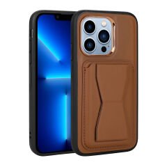 iPhone 12 Pro Kılıf Kartlıklı Standlı ​Pu Deri  Memo Kapak