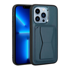 iPhone 12 Pro Kılıf Kartlıklı Standlı ​Pu Deri  Memo Kapak Lacivert