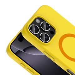 iPhone 16 Pro Kılıf M-Safe Şarj Özellikli Kamera Korumali Premium Soft Aris Silikon Kapak Sarı