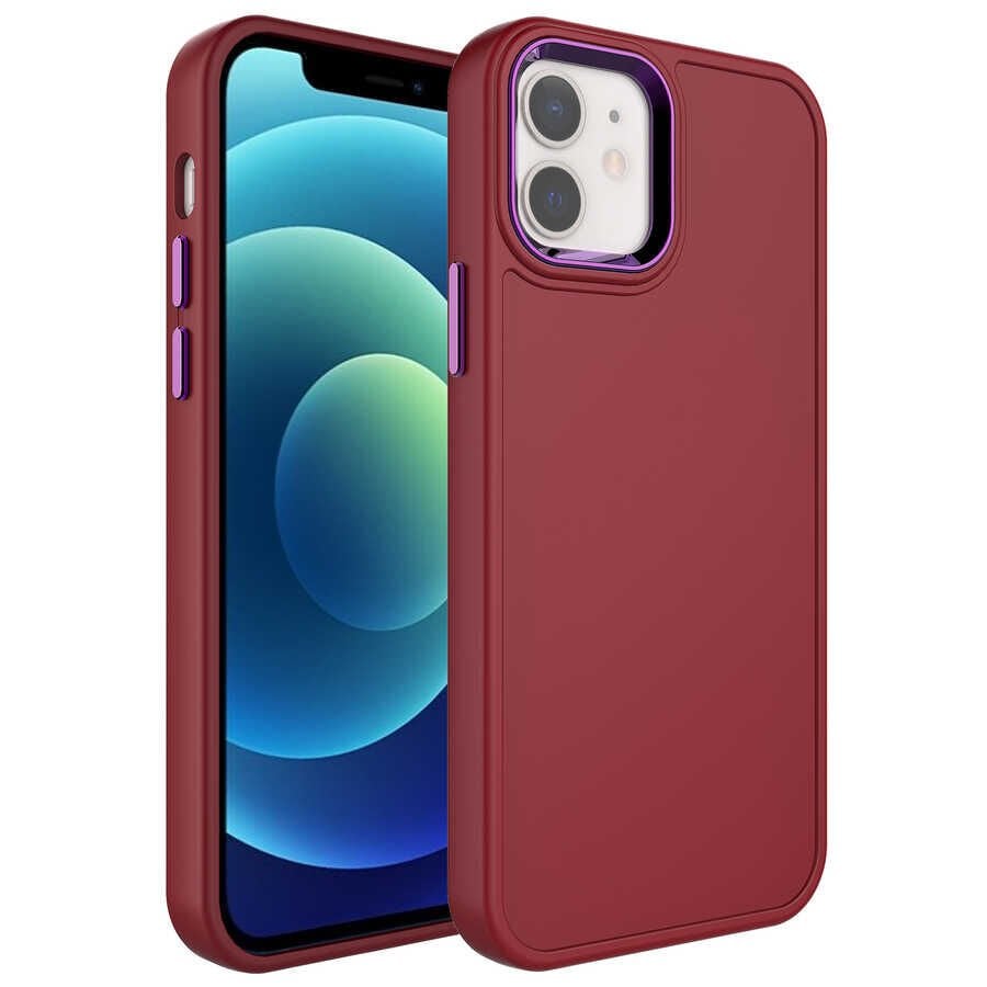 iPhone 11 Kılıf Metal Çerçeve ve Buton Tasarımlı Sert Botox Kapak Koyu Mor