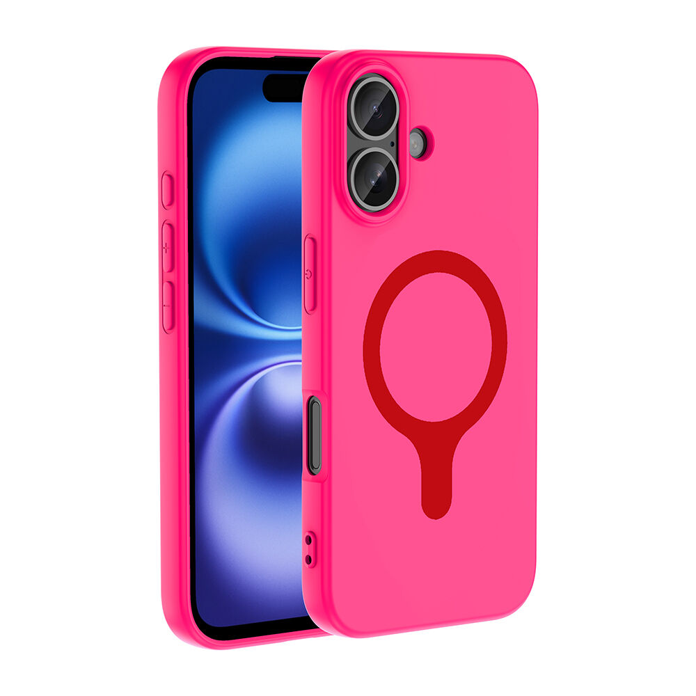 iPhone 16 Kılıf M-Safe Şarj Özellikli Kamera Korumali Premium Soft Aris Silikon Kapak Koyu Pembe