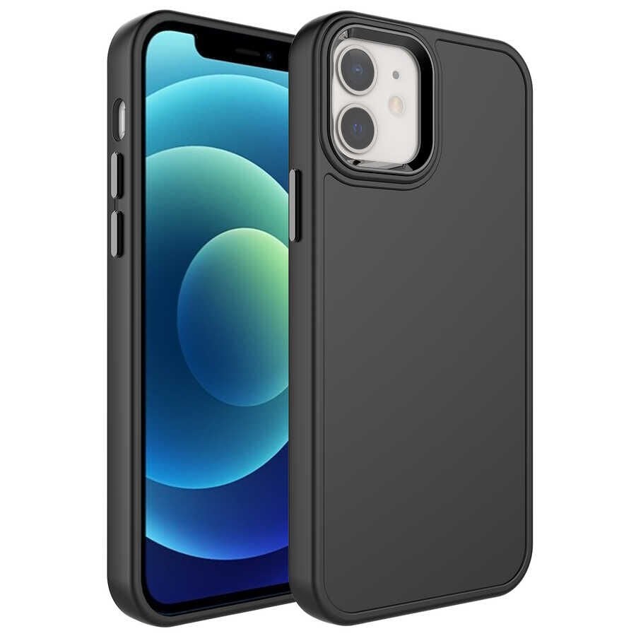iPhone 11 Kılıf Metal Çerçeve ve Buton Tasarımlı Sert Botox Kapak Siyah