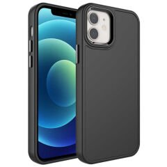 iPhone 11 Kılıf Metal Çerçeve ve Buton Tasarımlı Sert Botox Kapak Siyah