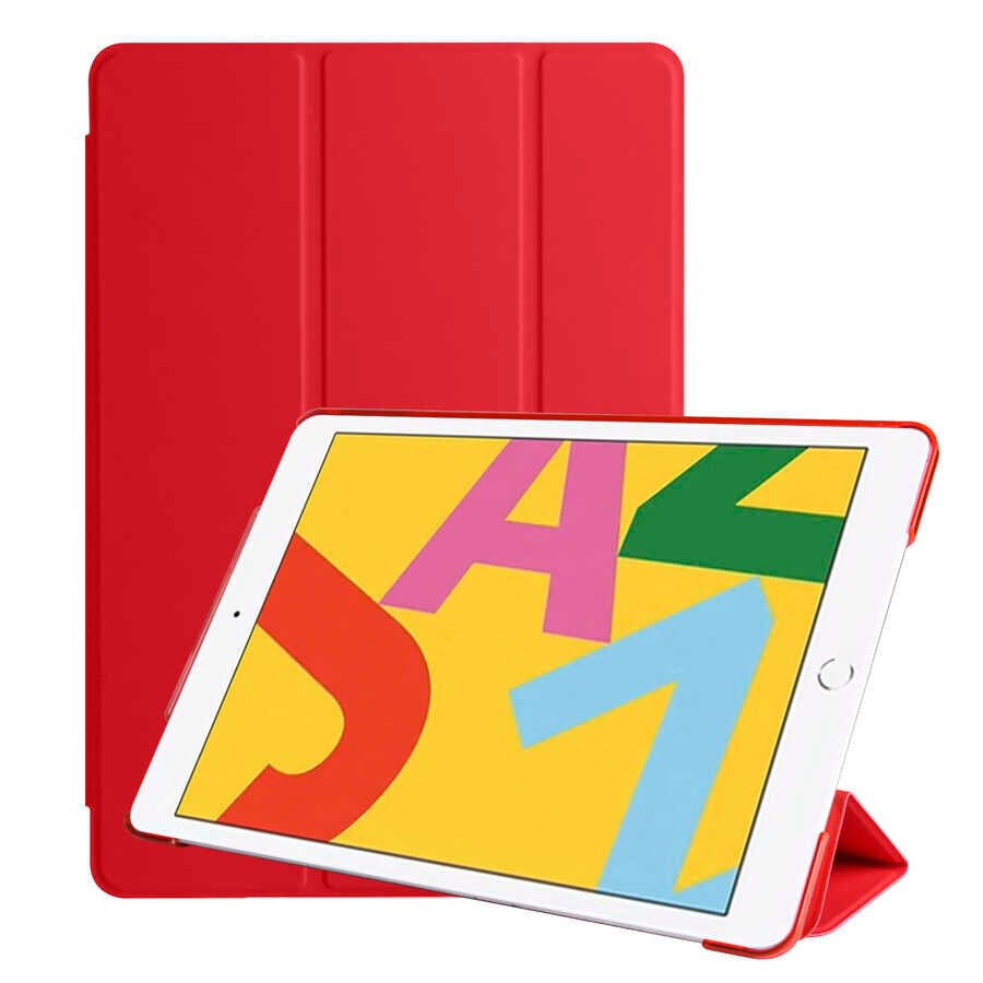 iPad 10.2 (8.Nesil) Smart Cover Standlı 1-1 Kılıf Kırmızı
