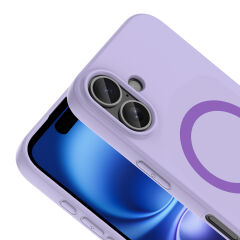 iPhone 16 Kılıf M-Safe Şarj Özellikli Kamera Korumali Premium Soft Aris Silikon Kapak Lila