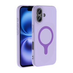 iPhone 16 Kılıf M-Safe Şarj Özellikli Kamera Korumali Premium Soft Aris Silikon Kapak Lila