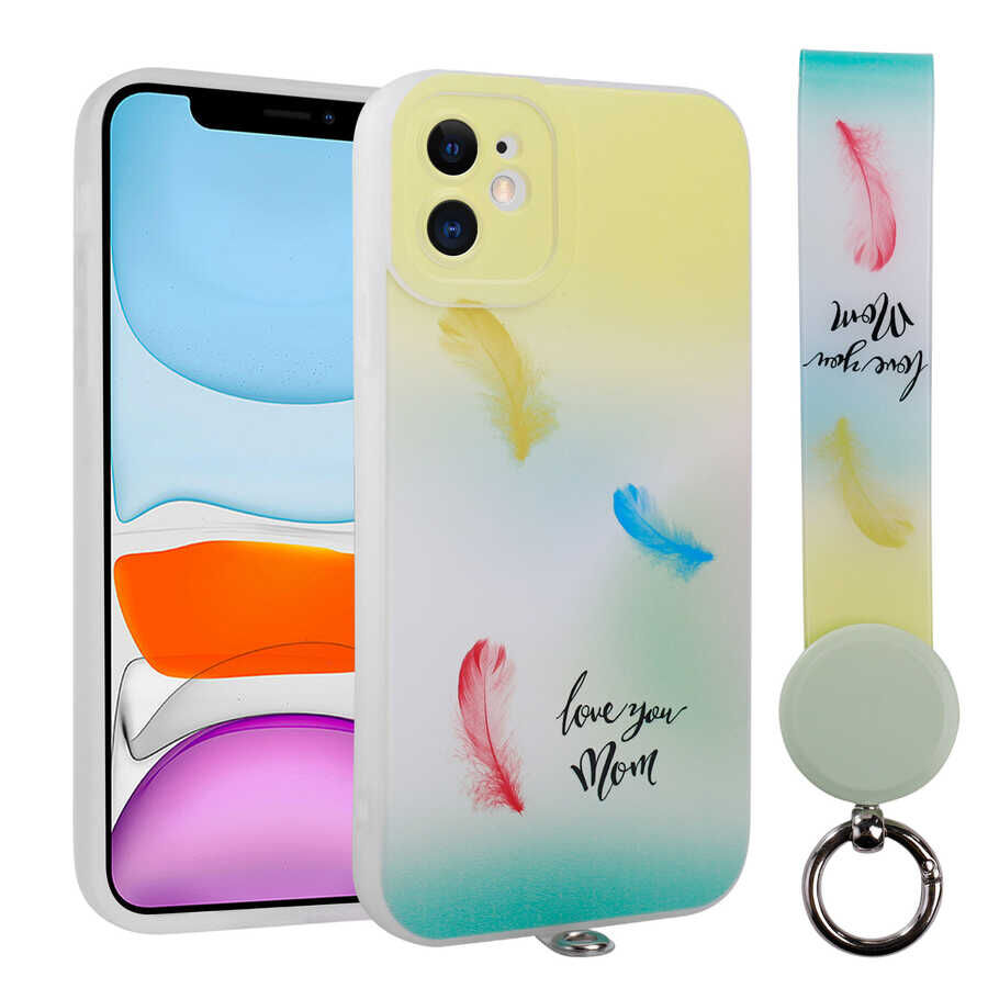 iPhone 11 Kılıf Desenli El Askılı İpli Arte Silikon Kapak NO6