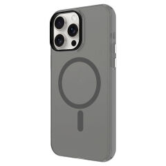 iPhone 15 Pro Max Kılıf Magsafe Şarj Özellikli Buzlu Transparan C-Pro Sert Kapak Koyu Gri