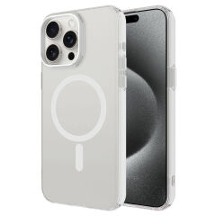 iPhone 15 Pro Max Kılıf Magsafe Şarj Özellikli Buzlu Transparan C-Pro Sert Kapak Renksiz