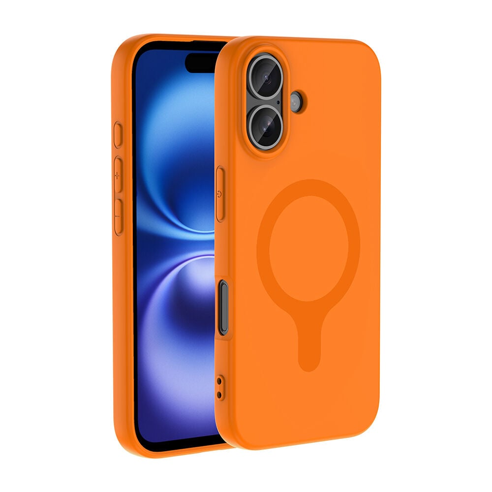 iPhone 16 Kılıf M-Safe Şarj Özellikli Kamera Korumali Premium Soft Aris Silikon Kapak Turuncu