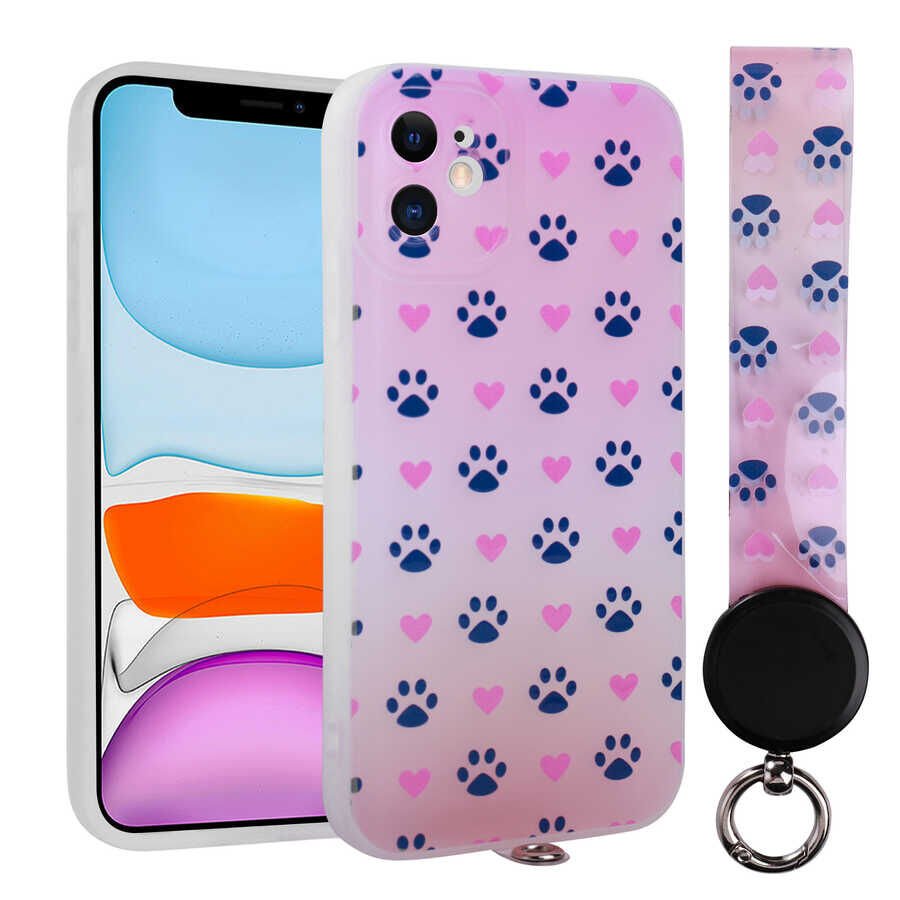 iPhone 11 Kılıf Desenli El Askılı İpli Arte Silikon Kapak NO1