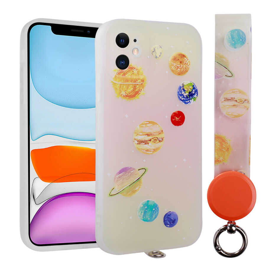 iPhone 11 Kılıf Desenli El Askılı İpli Arte Silikon Kapak NO5