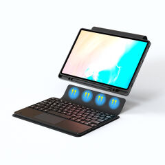 Samsung Galaxy Tab S9 FE Plus Border Keyboard Bluetooh Bağlantılı Standlı Klavyeli Tablet Kılıfı Siyah