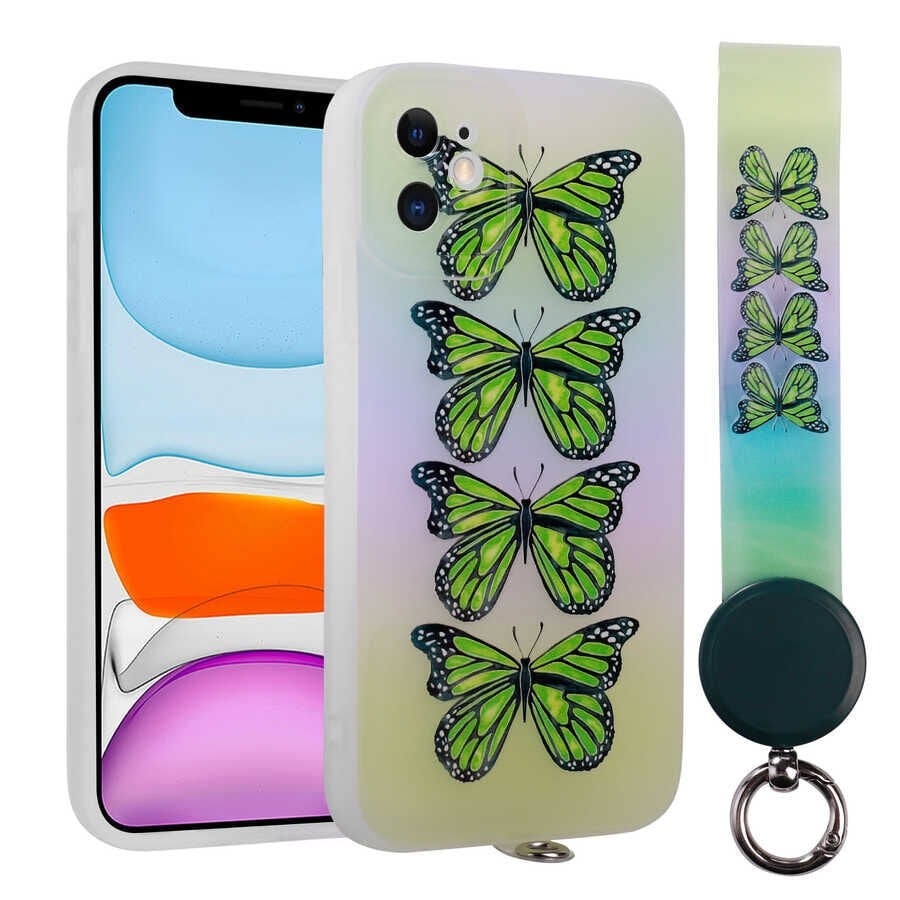 iPhone 11 Kılıf Desenli El Askılı İpli Arte Silikon Kapak NO4