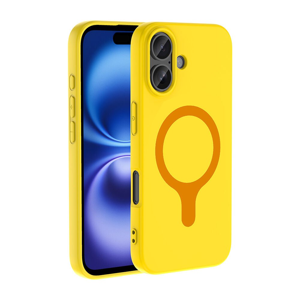 iPhone 16 Kılıf M-Safe Şarj Özellikli Kamera Korumali Premium Soft Aris Silikon Kapak Sarı