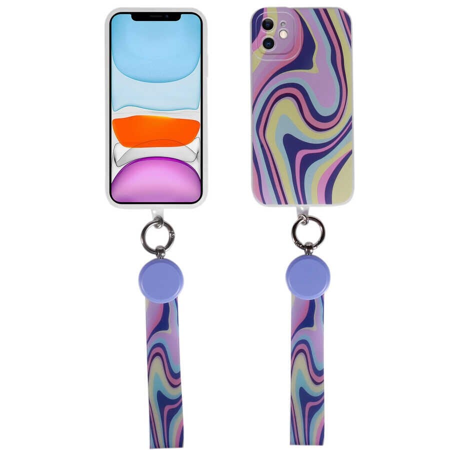 iPhone 11 Kılıf Desenli El Askılı İpli Arte Silikon Kapak NO3