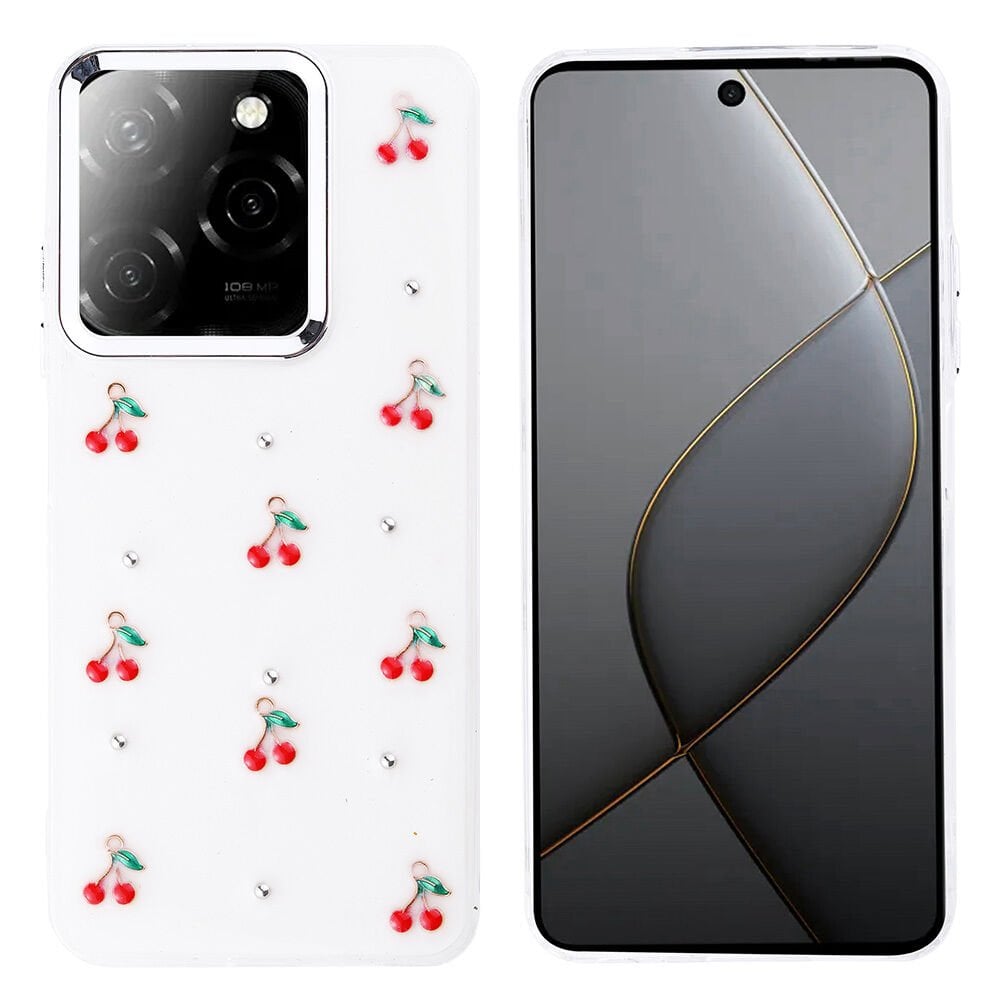 Tecno Spark 20 Pro 5G Kılıf Airbag Tasarımlı Simli Şeffaf Kutup Kapak Kiraz