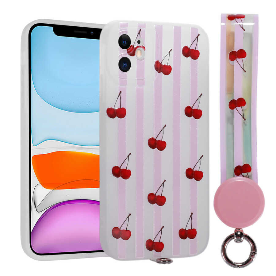 iPhone 11 Kılıf Desenli El Askılı İpli Arte Silikon Kapak NO9