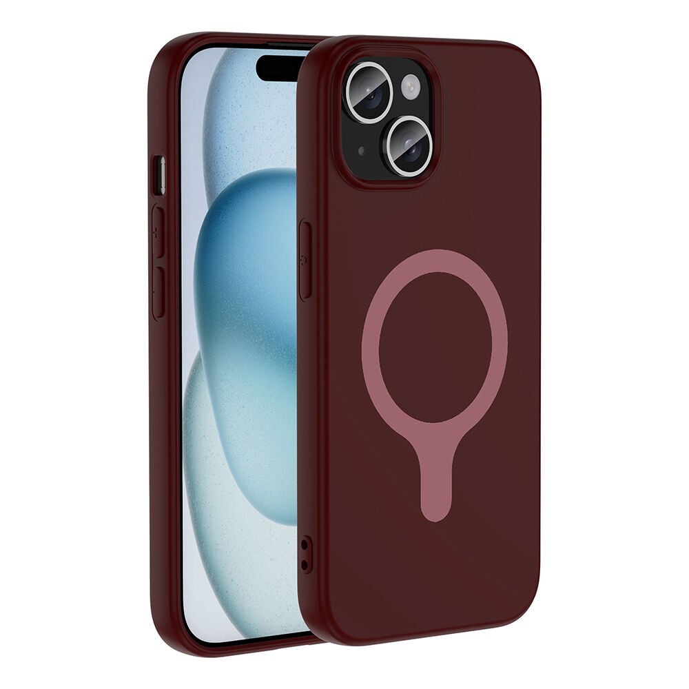 iPhone 15 Kılıf M-Safe Şarj Özellikli Kamera Korumali Premium Soft Aris Silikon Kapak Mürdüm
