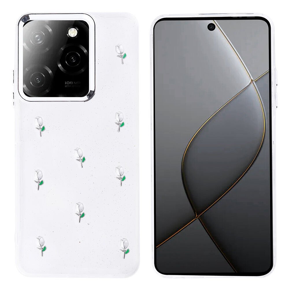 Tecno Spark 20 Pro 5G Kılıf Airbag Tasarımlı Simli Şeffaf Kutup Kapak Lale