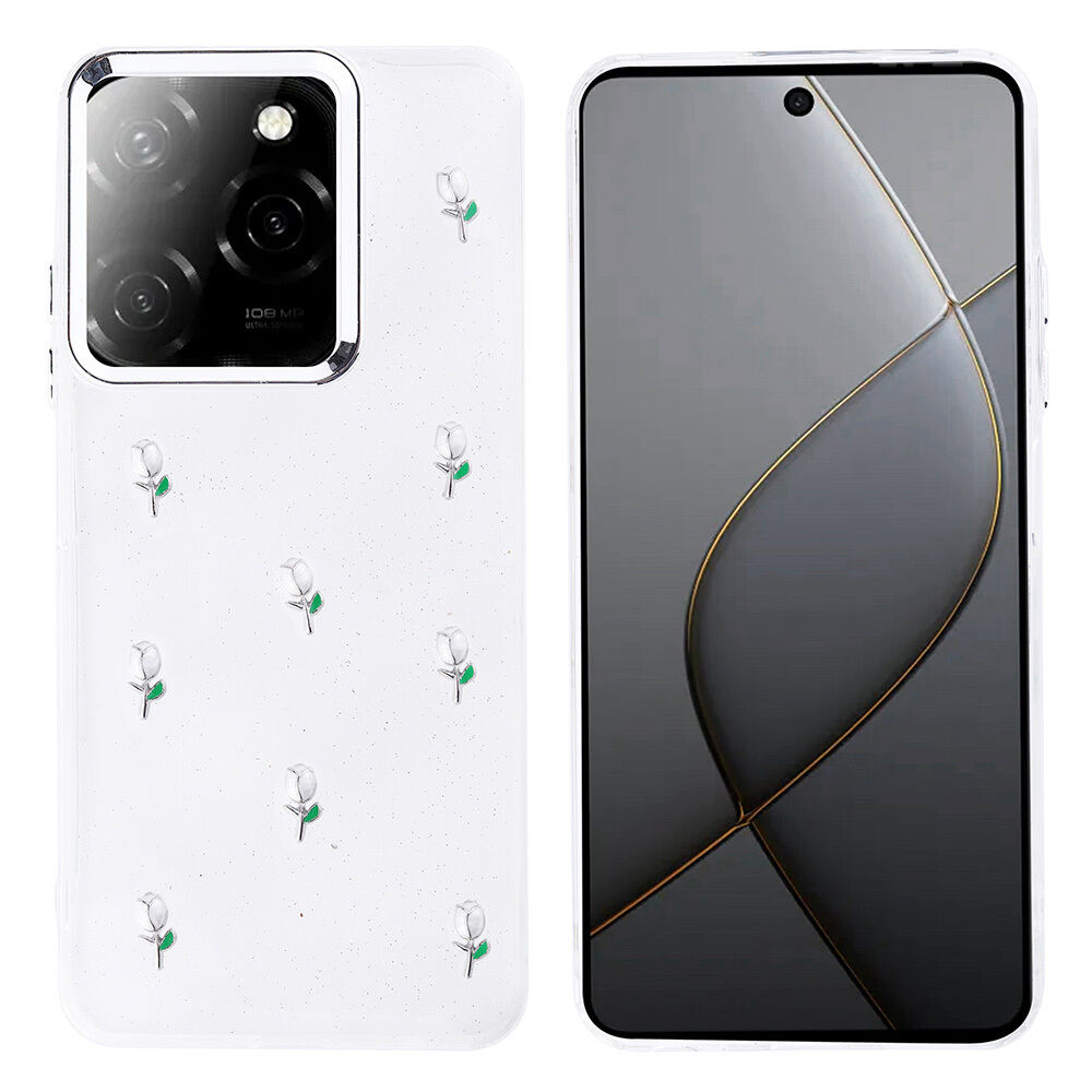Tecno Spark 20 Pro 5G Kılıf Airbag Tasarımlı Simli Şeffaf Kutup Kapak Lale