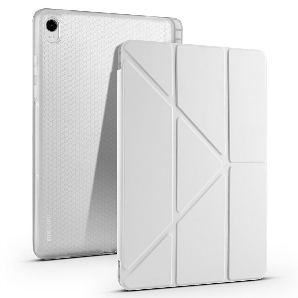 Samsung Galaxy Tab S11 Kılıf Tri Folding Kalem Bölmeli Standlı Kılıf Gri
