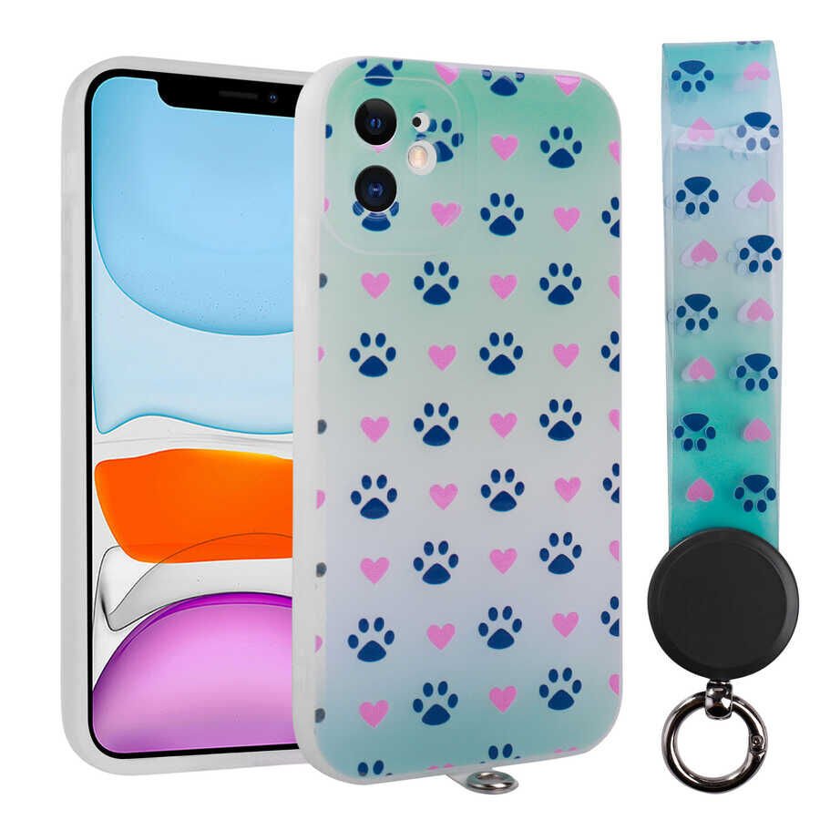 iPhone 11 Kılıf Desenli El Askılı İpli Arte Silikon Kapak NO10