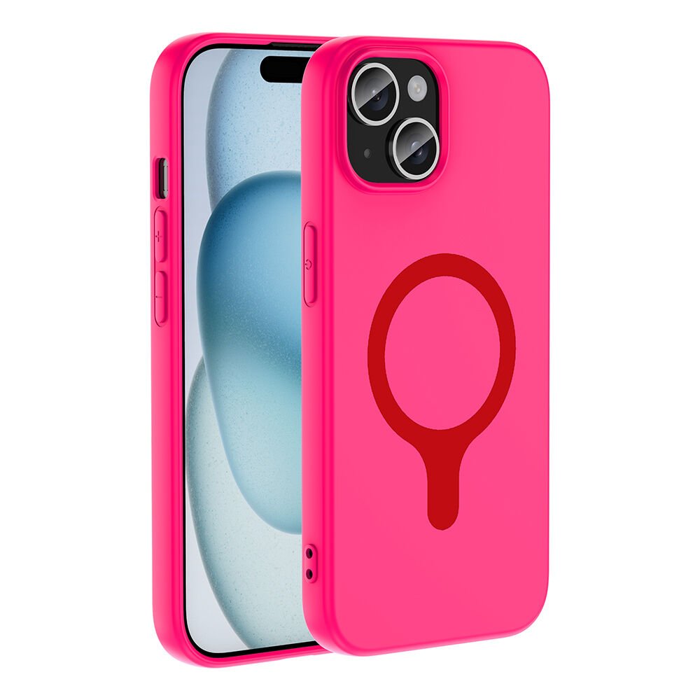iPhone 15 Kılıf M-Safe Şarj Özellikli Kamera Korumali Premium Soft Aris Silikon Kapak Koyu Pembe