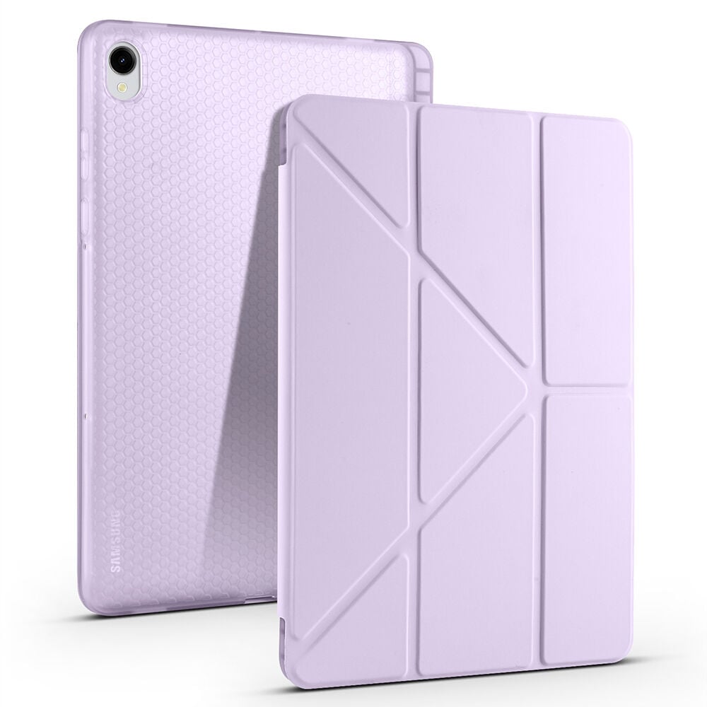 Samsung Galaxy Tab S11 Kılıf Tri Folding Kalem Bölmeli Standlı Kılıf Lila