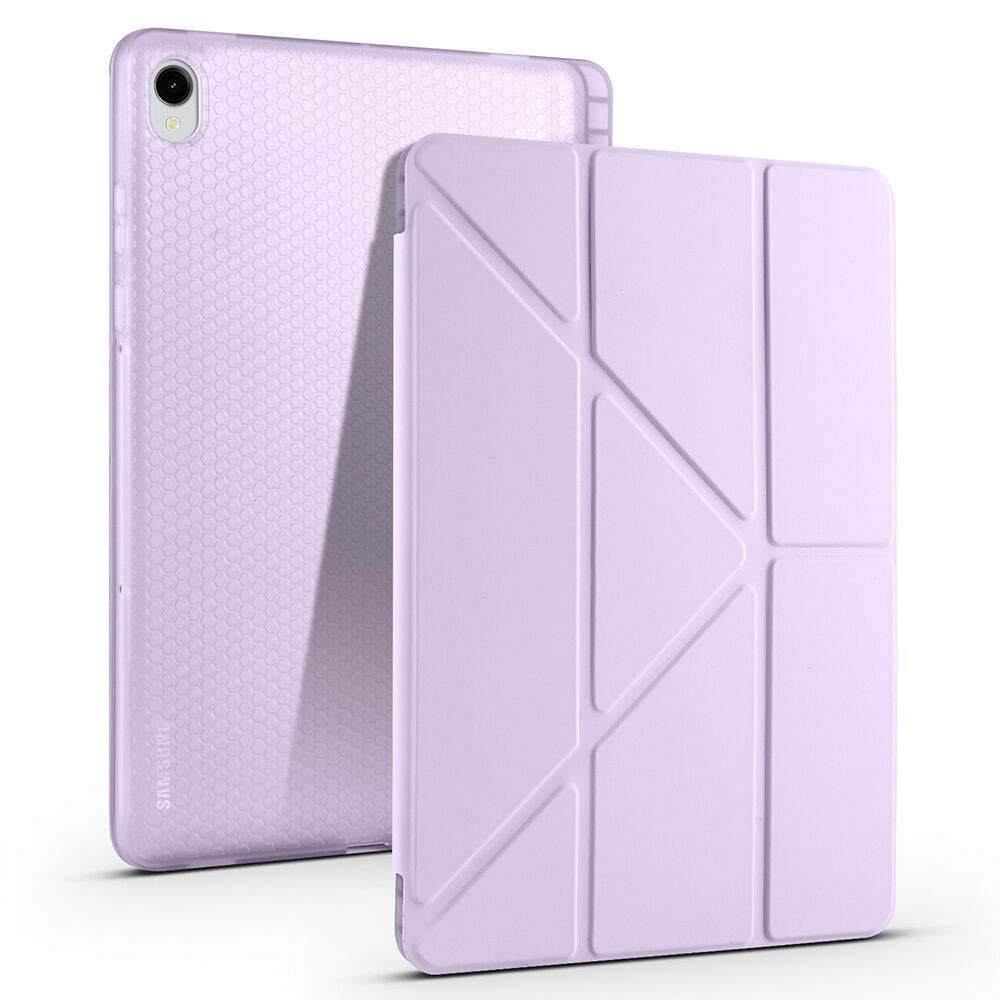 Samsung Galaxy Tab S11 Kılıf Tri Folding Kalem Bölmeli Standlı Kılıf Lila