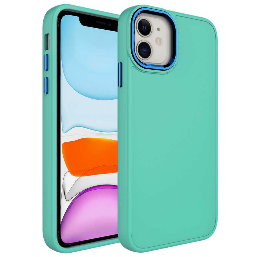 iPhone 11 Kılıf Metal Çerçeve ve Buton Tasarımlı Silikon Luna Kapak