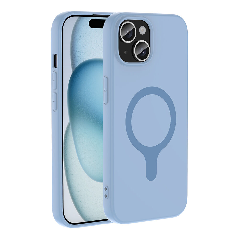 iPhone 15 Kılıf M-Safe Şarj Özellikli Kamera Korumali Premium Soft Aris Silikon Kapak Baby Blue