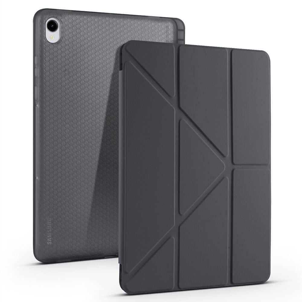 Samsung Galaxy Tab S11 Kılıf Tri Folding Kalem Bölmeli Standlı Kılıf Siyah
