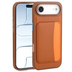 iPhone 17 Air Uyumlu Kılıf Kartlıklı Süni Deri X-Kart Cüzdan Silikon Kapak