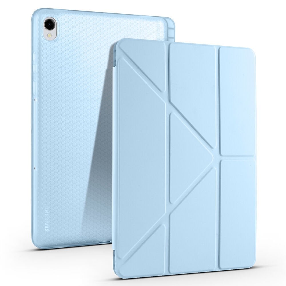 Samsung Galaxy Tab S11 Kılıf Tri Folding Kalem Bölmeli Standlı Kılıf Mavi