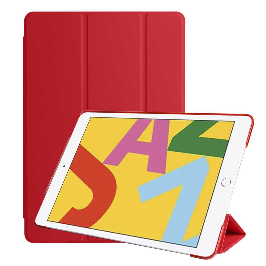 iPad 10.2 2021 (9.Nesil) Smart Cover Standlı 1-1 Kılıf Kırmızı