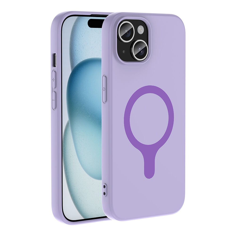 iPhone 15 Kılıf M-Safe Şarj Özellikli Kamera Korumali Premium Soft Aris Silikon Kapak Lila