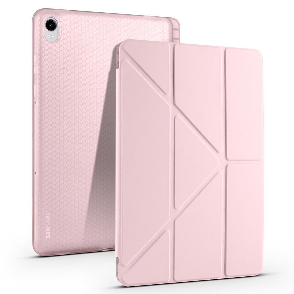 Samsung Galaxy Tab S11 Kılıf Tri Folding Kalem Bölmeli Standlı Kılıf Rose Gold