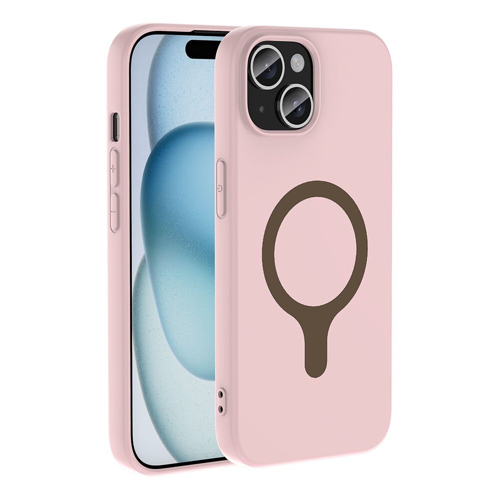 iPhone 15 Kılıf M-Safe Şarj Özellikli Kamera Korumali Premium Soft Aris Silikon Kapak Açık Pembe
