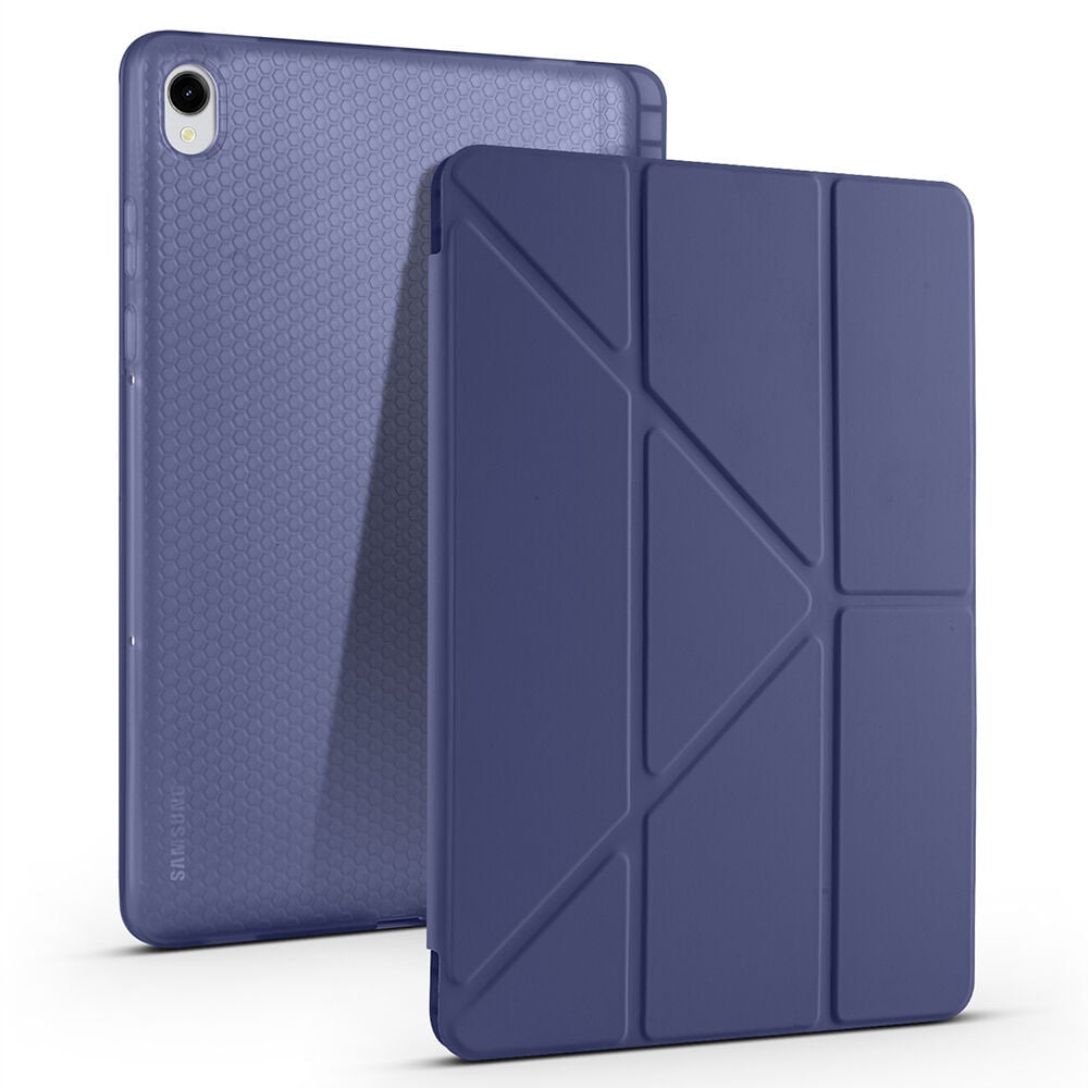 Samsung Galaxy Tab S11 Kılıf Tri Folding Kalem Bölmeli Standlı Kılıf Lacivert