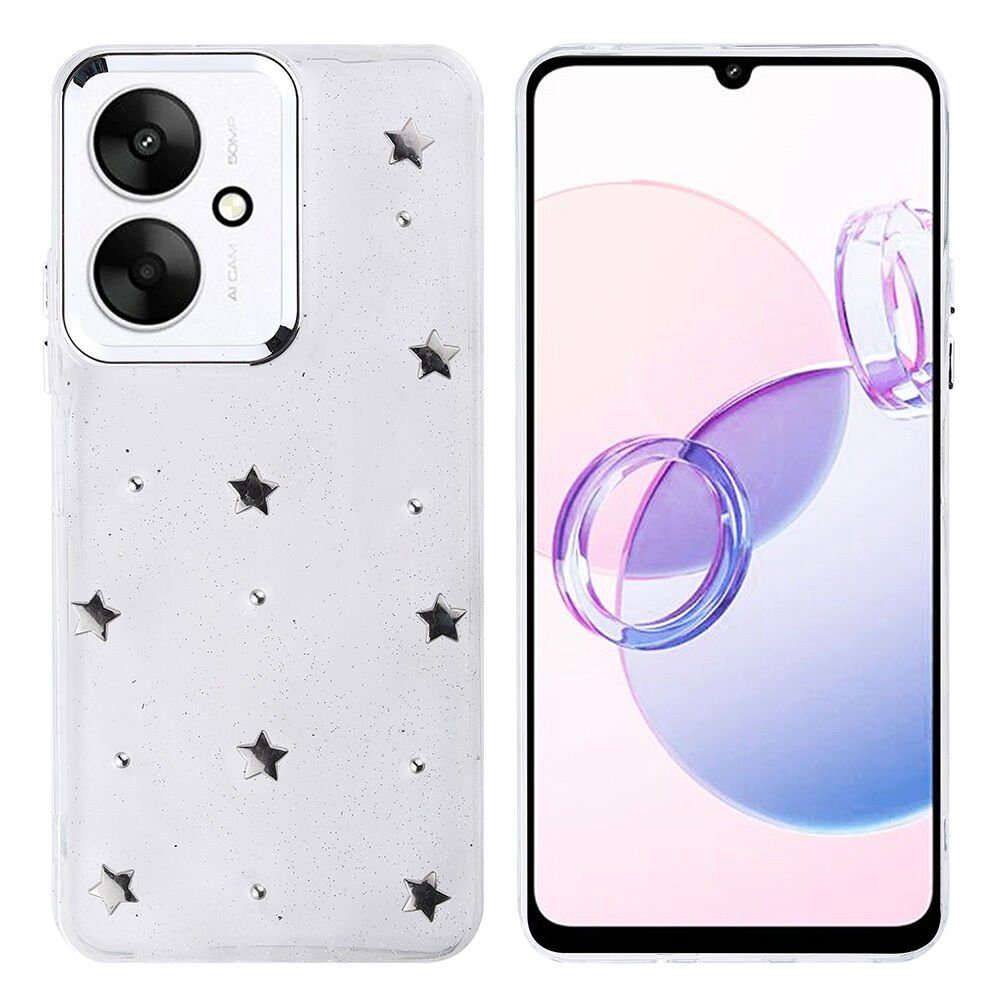 Xiaomi Poco C65 Kılıf Airbag Tasarımlı Simli Şeffaf Kutup Kapak Yıldız
